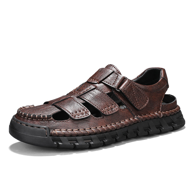 (🎁Free Orthotic Insoles🔥)Men’s Leather Fisherman Sandals with Arch Support – Lightweight, Non-Slip, Breathable Massage Insole & Easy Velcro Closure for All-Day Comfort