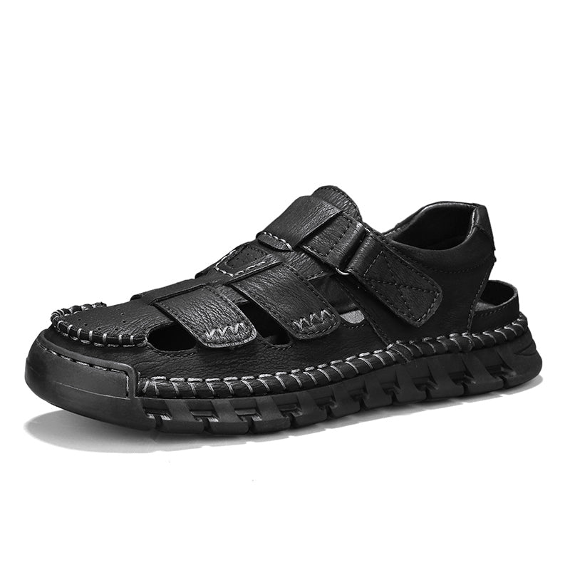 (🎁Free Orthotic Insoles🔥)Men’s Leather Fisherman Sandals with Arch Support – Lightweight, Non-Slip, Breathable Massage Insole & Easy Velcro Closure for All-Day Comfort