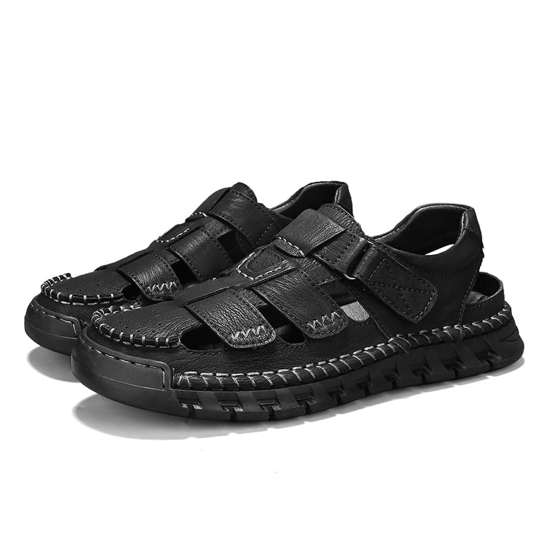 (🎁Free Orthotic Insoles🔥)Men’s Leather Fisherman Sandals with Arch Support – Lightweight, Non-Slip, Breathable Massage Insole & Easy Velcro Closure for All-Day Comfort