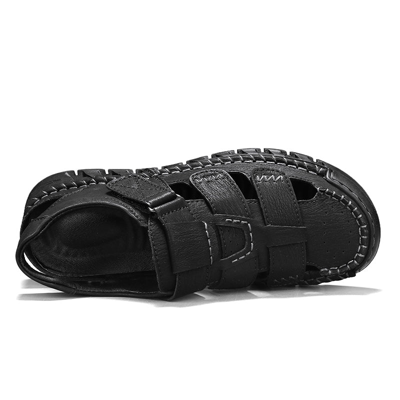 (🎁Free Orthotic Insoles🔥)Men’s Leather Fisherman Sandals with Arch Support – Lightweight, Non-Slip, Breathable Massage Insole & Easy Velcro Closure for All-Day Comfort