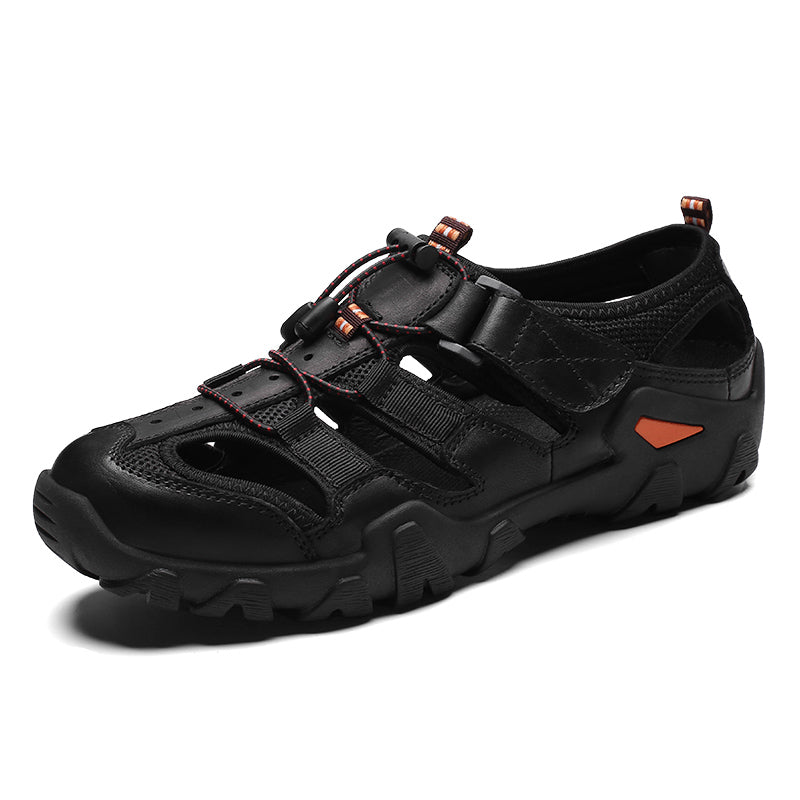 (🎁Free Orthotic Insoles🔥)Men's Outdoor Sandals – Breathable Hollow-Out Closed-Toe Hiking Sandals with Anti-Collision Toe Cap, Adjustable Strap & Non-Slip Sole