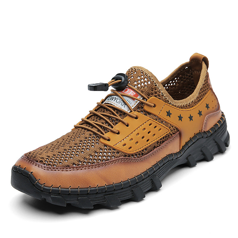 ⏰LAST DAY - 60% OFF🛒 Men's Handcrafted Leather Mesh Shoes – Breathable Quick-Dry Upper, Anti-Slip Rubber Outsole for All-Day Comfort & Support