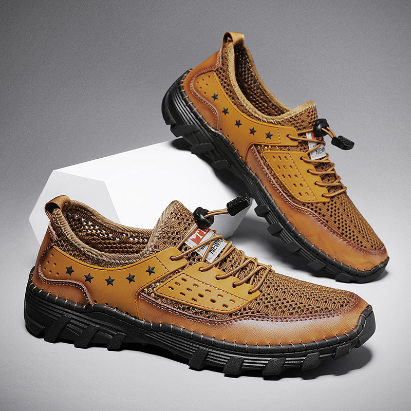 ⏰LAST DAY - 60% OFF🛒 Men's Handcrafted Leather Mesh Shoes – Breathable Quick-Dry Upper, Anti-Slip Rubber Outsole for All-Day Comfort & Support