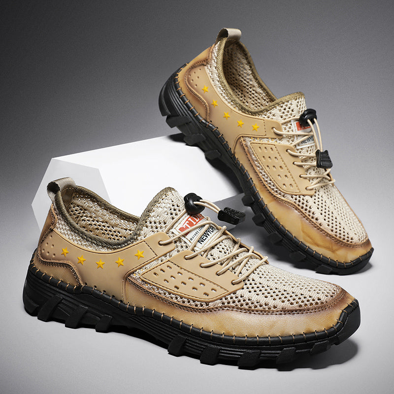 ⏰LAST DAY - 60% OFF🛒 Men's Handcrafted Leather Mesh Shoes – Breathable Quick-Dry Upper, Anti-Slip Rubber Outsole for All-Day Comfort & Support