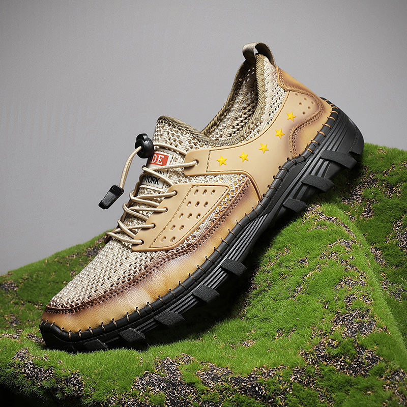 ⏰LAST DAY - 60% OFF🛒 Men's Handcrafted Leather Mesh Shoes – Breathable Quick-Dry Upper, Anti-Slip Rubber Outsole for All-Day Comfort & Support