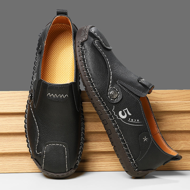 (🎁Free Orthotic Insoles🔥)Men’s Leather Slip-On Loafers – Comfortable, Breathable & Supportive Driving Shoes with Grippy Sole for Daily Wear