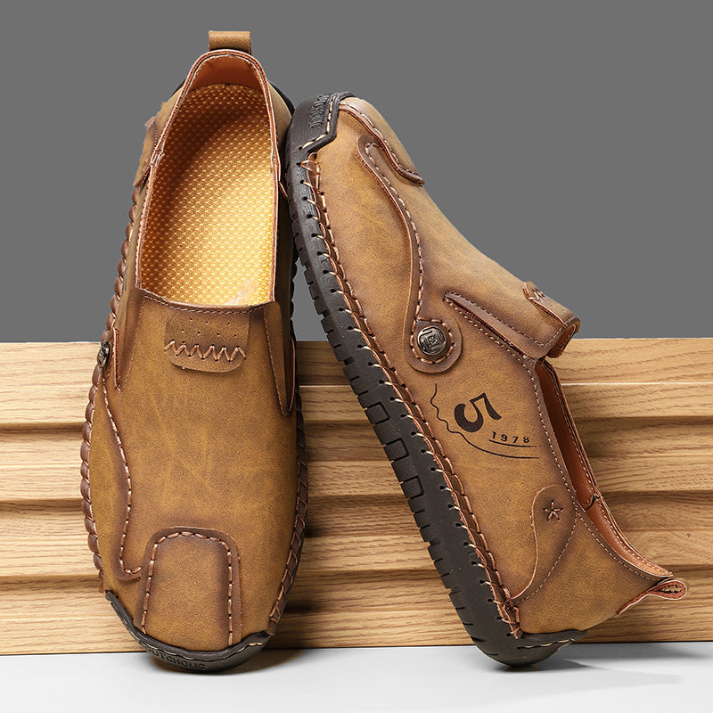 (🎁Free Orthotic Insoles🔥)Men’s Leather Slip-On Loafers – Comfortable, Breathable & Supportive Driving Shoes with Grippy Sole for Daily Wear