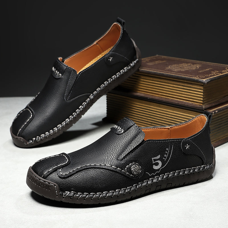 (🎁Free Orthotic Insoles🔥)Men’s Leather Slip-On Loafers – Comfortable, Breathable & Supportive Driving Shoes with Grippy Sole for Daily Wear
