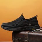 ⏰Limited Time 60% OFF🛒 Men's Handmade Slip-On Leather Walking Sneakers – Orthopedic Arch Support, Breathable & Anti-Slip Genuine Cowhide Loafers