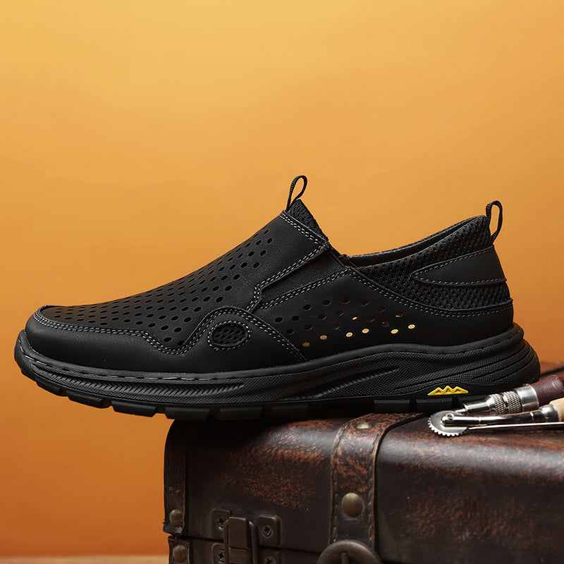 ⏰Limited Time 60% OFF🛒 Men's Handmade Slip-On Leather Walking Sneakers – Orthopedic Arch Support, Breathable & Anti-Slip Genuine Cowhide Loafers