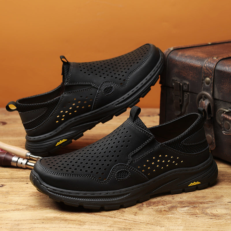 ⏰Limited Time 60% OFF🛒 Men's Handmade Slip-On Leather Walking Sneakers – Orthopedic Arch Support, Breathable & Anti-Slip Genuine Cowhide Loafers