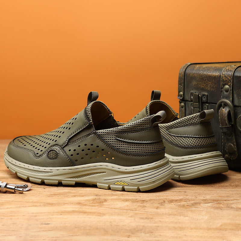 ⏰Limited Time 60% OFF🛒 Men's Handmade Slip-On Leather Walking Sneakers – Orthopedic Arch Support, Breathable & Anti-Slip Genuine Cowhide Loafers