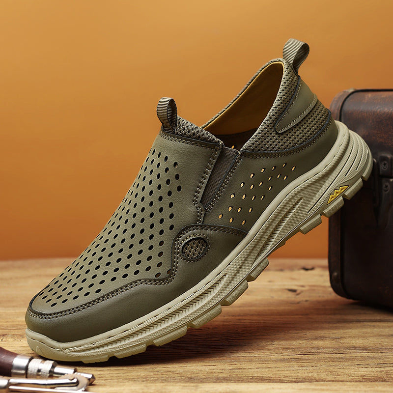 ⏰Limited Time 60% OFF🛒 Men's Handmade Slip-On Leather Walking Sneakers – Orthopedic Arch Support, Breathable & Anti-Slip Genuine Cowhide Loafers