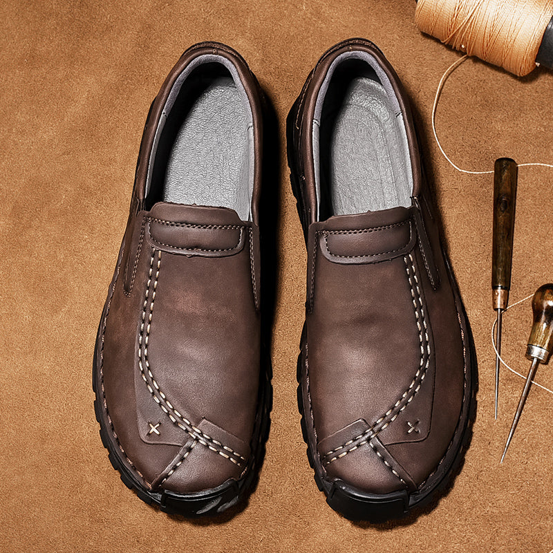 (⏰Clearance Sale-70%OFF🔥)Men’s Summer Casual Leather Shoes – Breathable Handmade Lace-Up Loafers, Walking Dress Flats for Driving, Business, and Office Wear