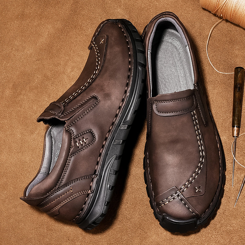 (⏰Clearance Sale-70%OFF🔥)Men’s Summer Casual Leather Shoes – Breathable Handmade Lace-Up Loafers, Walking Dress Flats for Driving, Business, and Office Wear