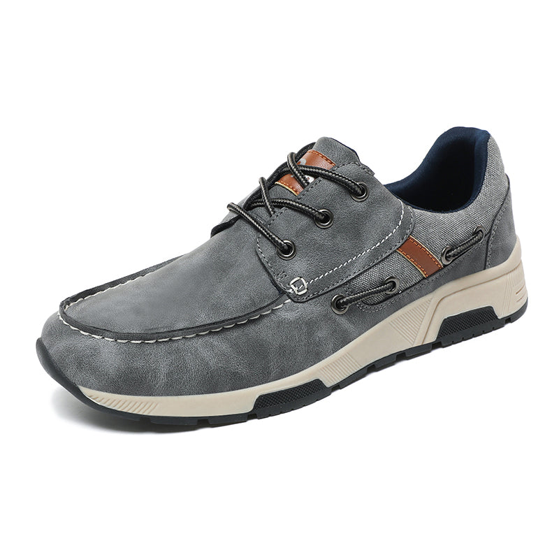 ⏰Limited Time 60% OFF🛒 Men's Comfortable Lace-Up Walking Shoes – Washed Denim-Style Leather With Arch Support, Heel Pain Relief & All-Day Comfort for Casual Daily Wear