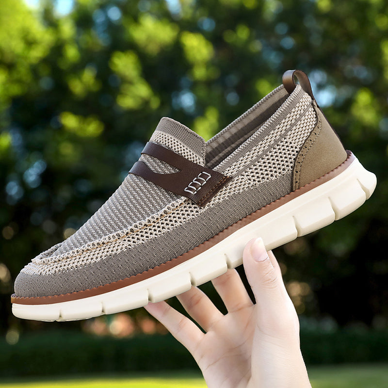 Men's Comfortable Knit Dress Sneakers – Breathable Mesh Slip-On Shoes, Lightweight Walking Shoes for Business, Travel & Casual Style