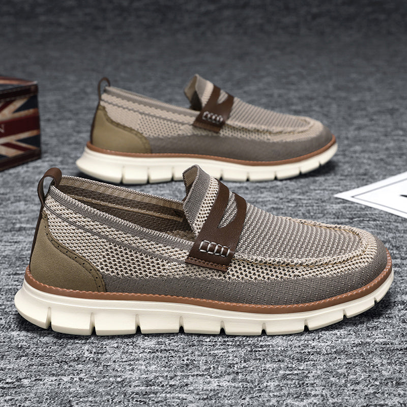 Men's Comfortable Knit Dress Sneakers – Breathable Mesh Slip-On Shoes, Lightweight Walking Shoes for Business, Travel & Casual Style