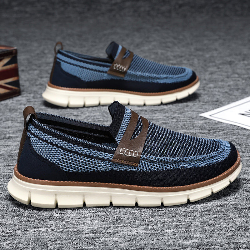 Men's Comfortable Knit Dress Sneakers – Breathable Mesh Slip-On Shoes, Lightweight Walking Shoes for Business, Travel & Casual Style