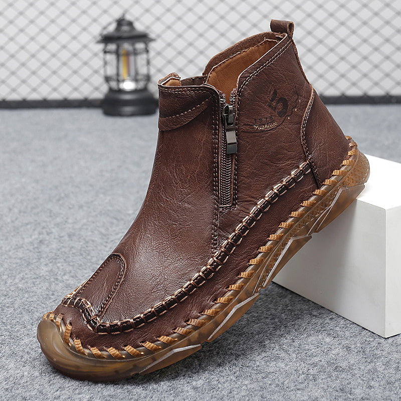 ⏰Clearance Sale-70%OFF🔥Men's Leather Ankle Boots, Hand-Stitched Lace-Up Chukka Boots, Vintage Casual Non-Slip Flats, Arch Support Loafers for Hiking, Walking, Driving