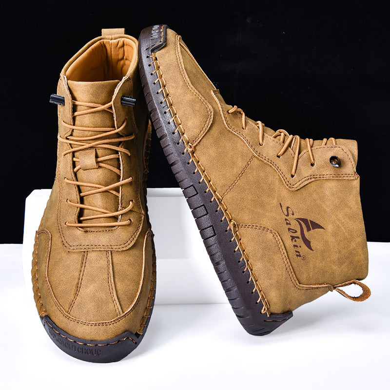 (⏰Limited Time Sale 70% OFF) Men's Orthopedic Comfortable Handmade Leather Boots - Waterproof Non-Slip Arch Support Wide Toe Shock-Absorbing Outdoor Leather Boots