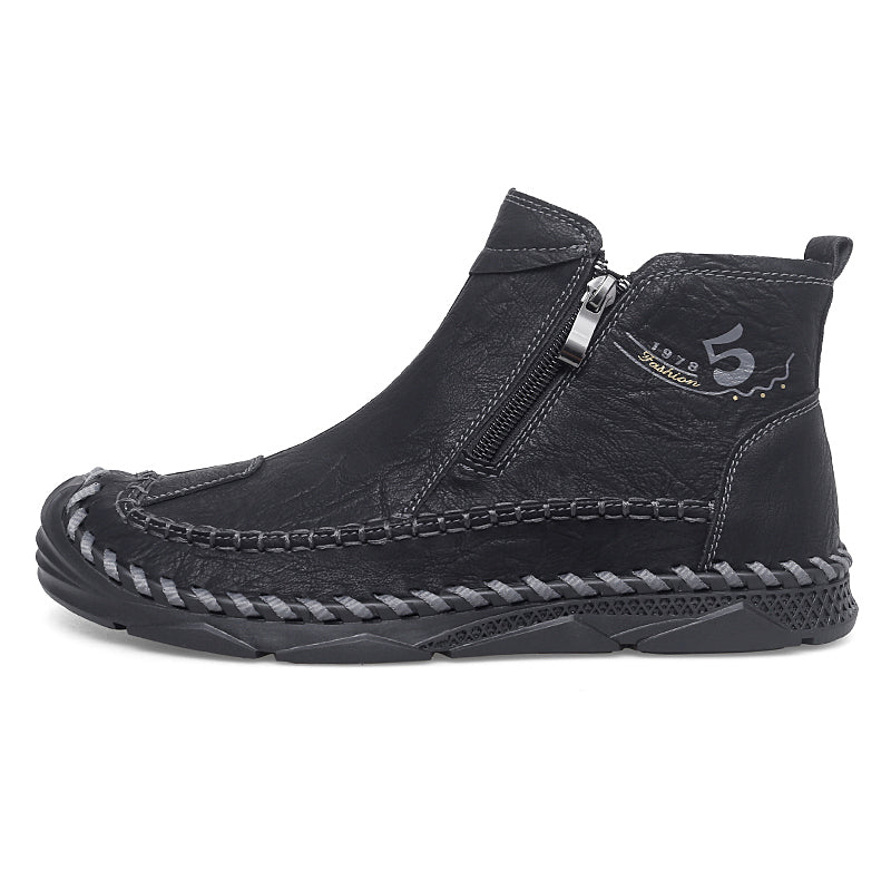⏰Clearance Sale-70%OFF🔥Men's Leather Ankle Boots, Hand-Stitched Lace-Up Chukka Boots, Vintage Casual Non-Slip Flats, Arch Support Loafers for Hiking, Walking, Driving