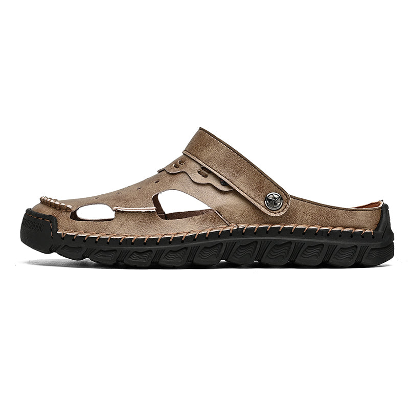 ⏰LAST DAY-50% OFF🛒Men’s Open Toe Fisherman Sandals – Handmade Leather, Arch Support, Adjustable Fit, Non-Slip Outdoor Summer Sandals