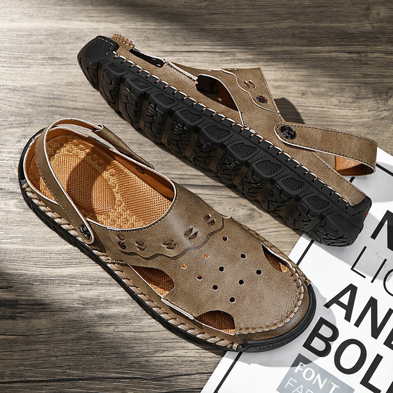 ⏰LAST DAY-50% OFF🛒Men’s Open Toe Fisherman Sandals – Handmade Leather, Arch Support, Adjustable Fit, Non-Slip Outdoor Summer Sandals
