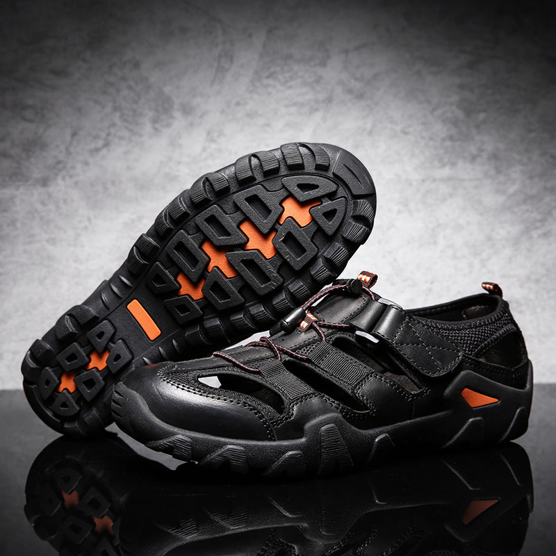 (🎁Free Orthotic Insoles🔥)Men's Outdoor Sandals – Breathable Hollow-Out Closed-Toe Hiking Sandals with Anti-Collision Toe Cap, Adjustable Strap & Non-Slip Sole
