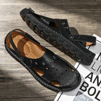 ⏰LAST DAY-50% OFF🛒Men’s Open Toe Fisherman Sandals – Handmade Leather, Arch Support, Adjustable Fit, Non-Slip Outdoor Summer Sandals