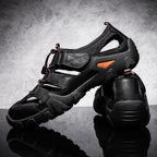 (🎁Free Orthotic Insoles🔥)Men's Outdoor Sandals – Breathable Hollow-Out Closed-Toe Hiking Sandals with Anti-Collision Toe Cap, Adjustable Strap & Non-Slip Sole