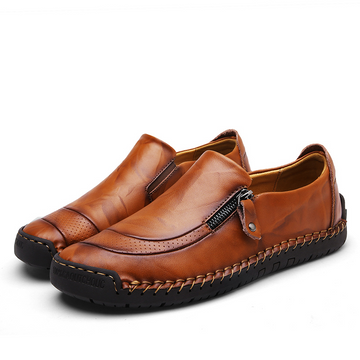 Men's Vintage British Preppy Slip-On Handmade Nappa Leather Zipper Loafers