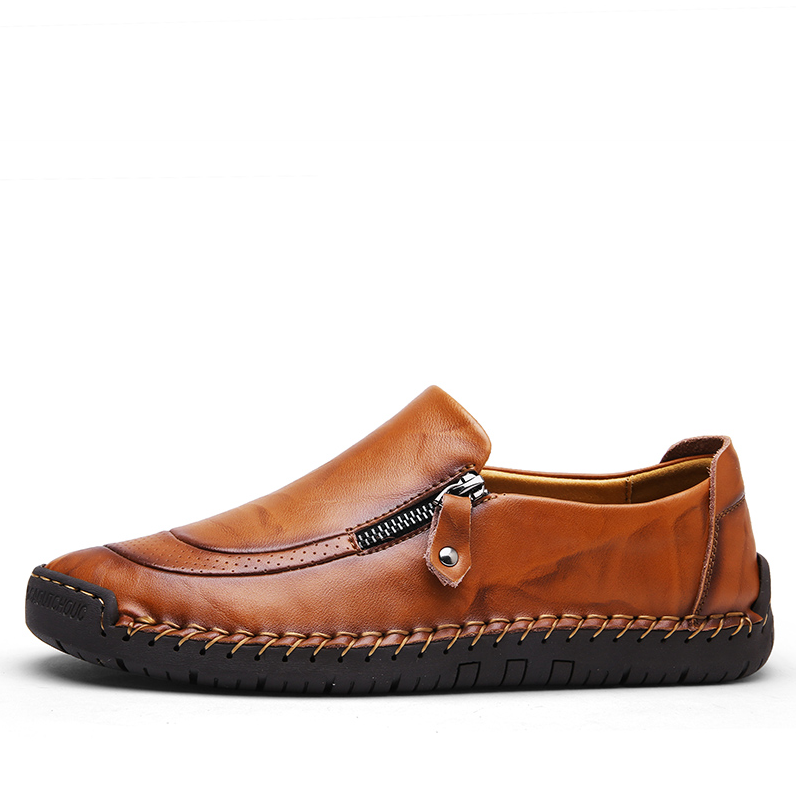 Men's Vintage British Preppy Slip-On Handmade Nappa Leather Zipper Loafers