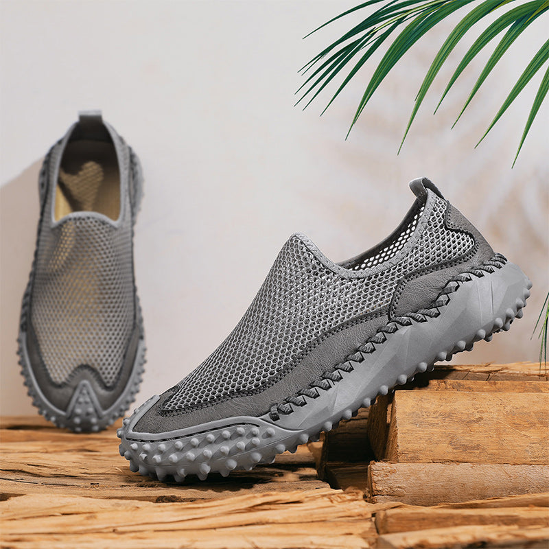 ⏰Fresh Steps – 50% OFF🛒 Men's Slip-On Orthopedic Casual Walking Shoes – Breathable Mesh, Leather Trim, Arch Support & Non-Slip Rubber Sole for Outdoor Trekking