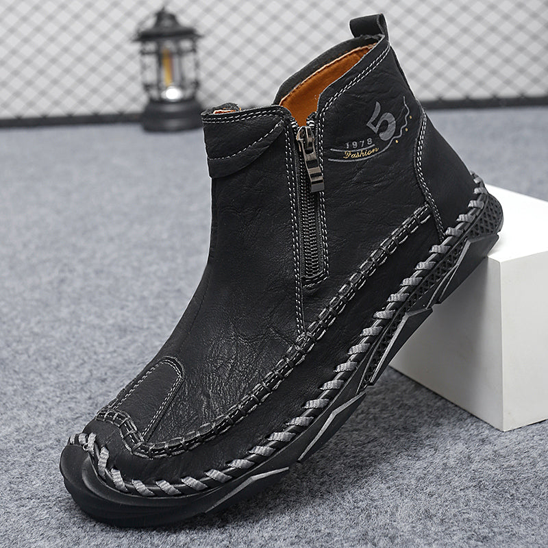 ⏰Clearance Sale-70%OFF🔥Men's Leather Ankle Boots, Hand-Stitched Lace-Up Chukka Boots, Vintage Casual Non-Slip Flats, Arch Support Loafers for Hiking, Walking, Driving