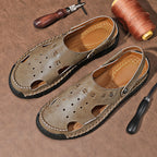 ⏰LAST DAY-50% OFF🛒Men’s Open Toe Fisherman Sandals – Handmade Leather, Arch Support, Adjustable Fit, Non-Slip Outdoor Summer Sandals