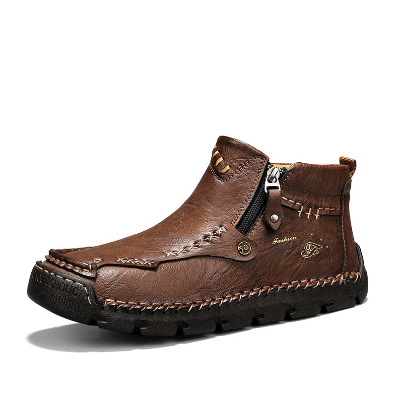 (⏰Last Day 70% OFF🔥)Men's Top-Quality Motorcycle Boots Hand-Stitched Genuine Leather Boots-Wide Toe Waterproof Anti-Slip Anti-Sprain Suitable for Work Driving Hiking