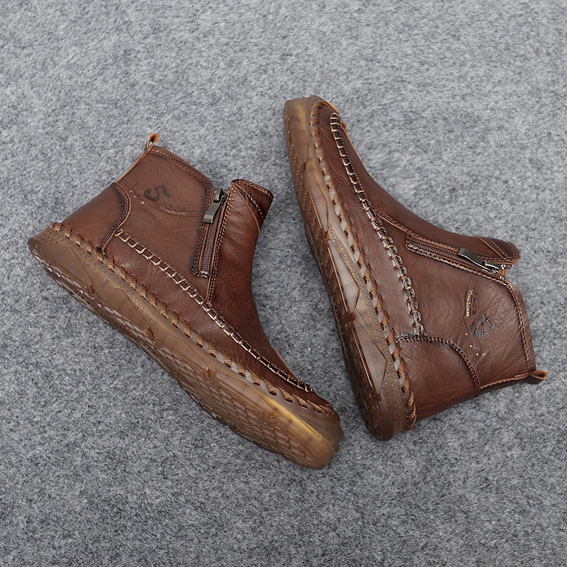 ⏰Clearance Sale-70%OFF🔥Men's Leather Ankle Boots, Hand-Stitched Lace-Up Chukka Boots, Vintage Casual Non-Slip Flats, Arch Support Loafers for Hiking, Walking, Driving