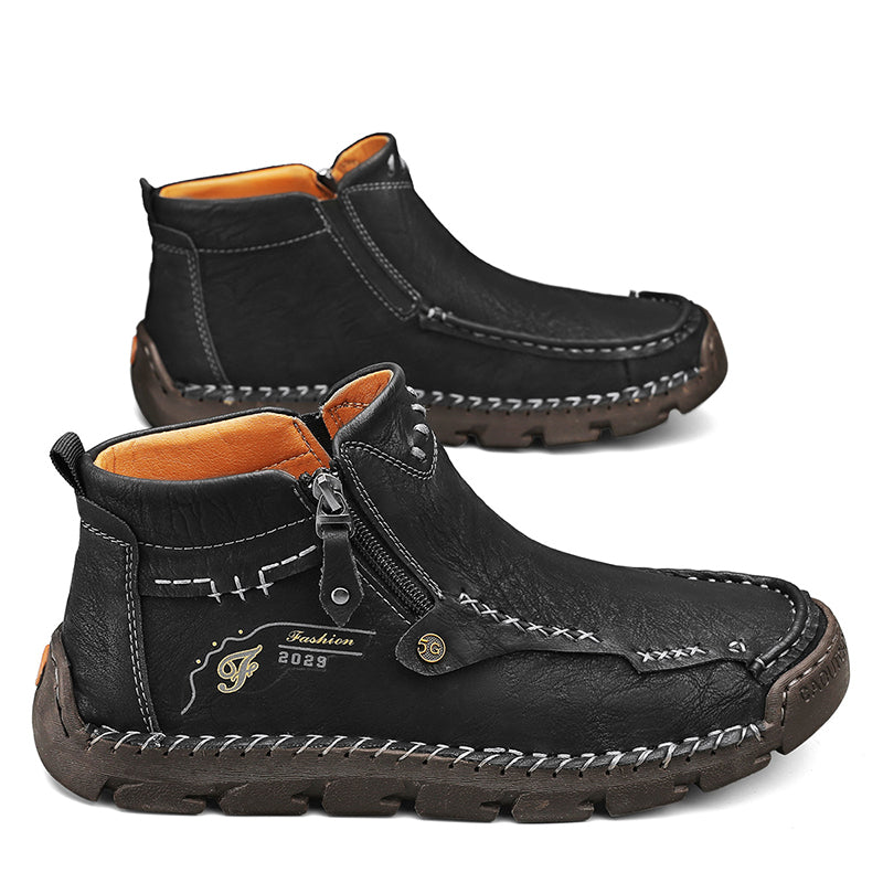 (⏰Last Day 70% OFF🔥)Men's Top-Quality Motorcycle Boots Hand-Stitched Genuine Leather Boots-Wide Toe Waterproof Anti-Slip Anti-Sprain Suitable for Work Driving Hiking
