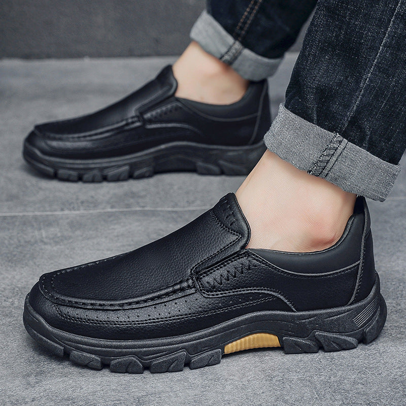 50% OFF!!!🛒Men's Waterproof Handmade Leather Business Shoes, Comfortable Slip-On Arch Support, Wide Toe, Non-Slip, and Corrective Footwear