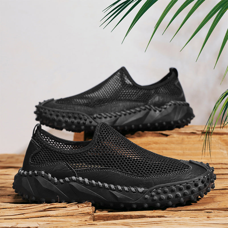 ⏰Fresh Steps – 50% OFF🛒 Men's Slip-On Orthopedic Casual Walking Shoes – Breathable Mesh, Leather Trim, Arch Support & Non-Slip Rubber Sole for Outdoor Trekking
