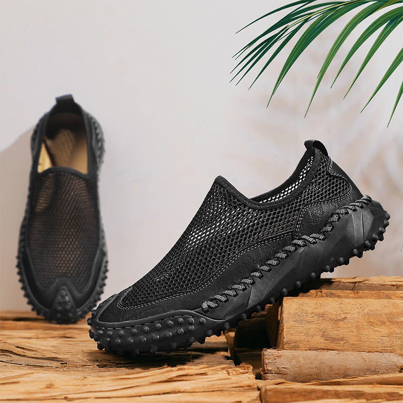⏰Fresh Steps – 50% OFF🛒 Men's Slip-On Orthopedic Casual Walking Shoes – Breathable Mesh, Leather Trim, Arch Support & Non-Slip Rubber Sole for Outdoor Trekking