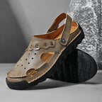 ⏰LAST DAY-50% OFF🛒Men’s Open Toe Fisherman Sandals – Handmade Leather, Arch Support, Adjustable Fit, Non-Slip Outdoor Summer Sandals