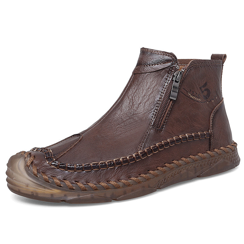 ⏰Clearance Sale-70%OFF🔥Men's Leather Ankle Boots, Hand-Stitched Lace-Up Chukka Boots, Vintage Casual Non-Slip Flats, Arch Support Loafers for Hiking, Walking, Driving