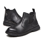 Men's Genuine Leather Steel Toe Chelsea Work Boots – Anti-Puncture, Waterproof, Slip-On Safety Shoes, Durable & Non-Slip