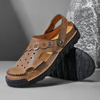 ⏰LAST DAY-50% OFF🛒Men’s Open Toe Fisherman Sandals – Handmade Leather, Arch Support, Adjustable Fit, Non-Slip Outdoor Summer Sandals