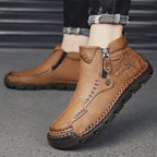 (⏰Last Day 70% OFF🔥)Men's Top-Quality Motorcycle Boots Hand-Stitched Genuine Leather Boots-Wide Toe Waterproof Anti-Slip Anti-Sprain Suitable for Work Driving Hiking