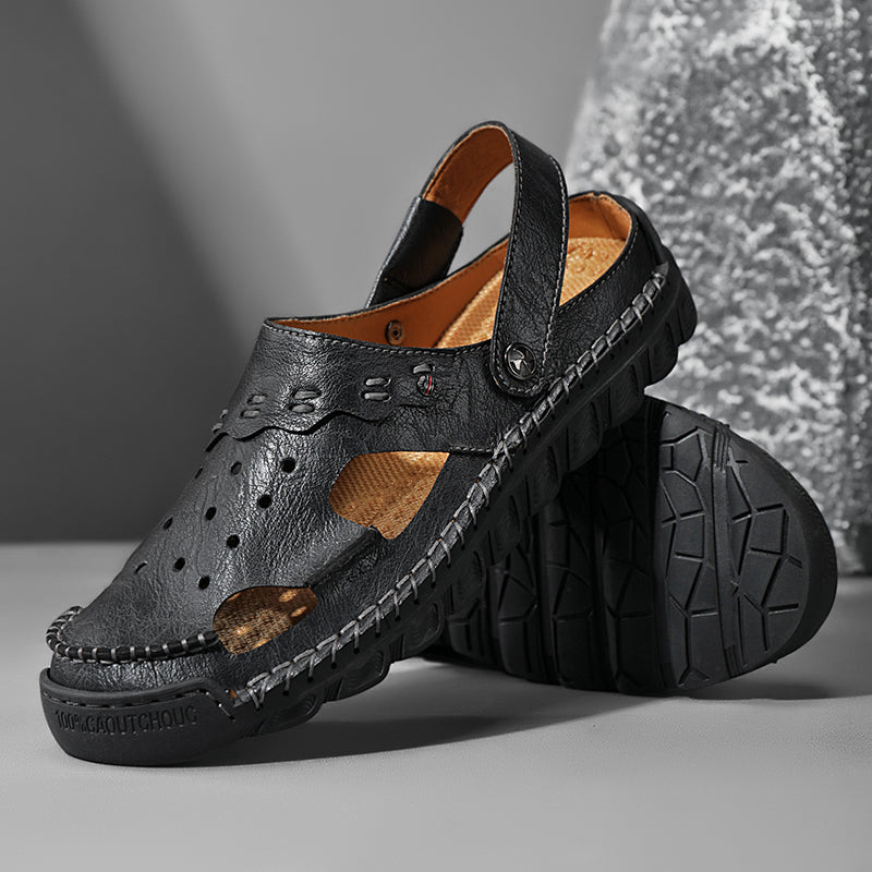 ⏰LAST DAY-50% OFF🛒Men’s Open Toe Fisherman Sandals – Handmade Leather, Arch Support, Adjustable Fit, Non-Slip Outdoor Summer Sandals