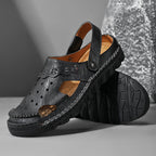 ⏰LAST DAY-50% OFF🛒Men’s Open Toe Fisherman Sandals – Handmade Leather, Arch Support, Adjustable Fit, Non-Slip Outdoor Summer Sandals