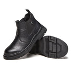 Men's Genuine Leather Steel Toe Chelsea Work Boots – Anti-Puncture, Waterproof, Slip-On Safety Shoes, Durable & Non-Slip
